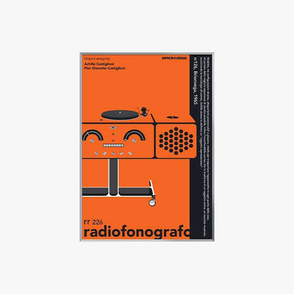BRIONVEGA 브리온베가 라디오포노그라포 rr-226 포스터 오렌지 A1 실버 프레임